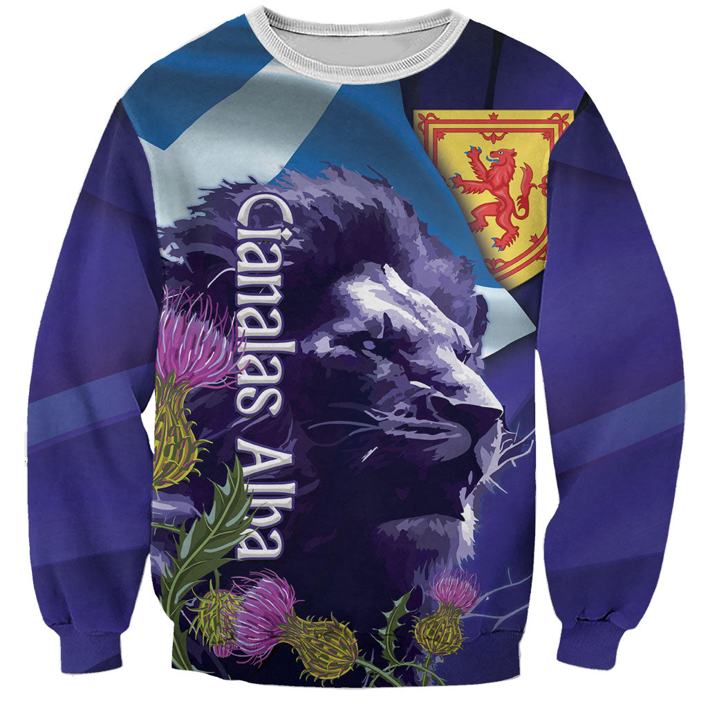 Cianalas Alba Scotland Sweatshirt Scottish Lion and Thistle Purple Version