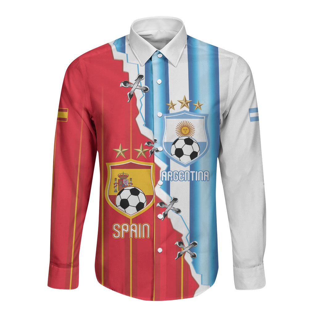 Custom Argentina Spain Football 2026 Long Sleeve Button Shirt La Albiceleste La Roja Together