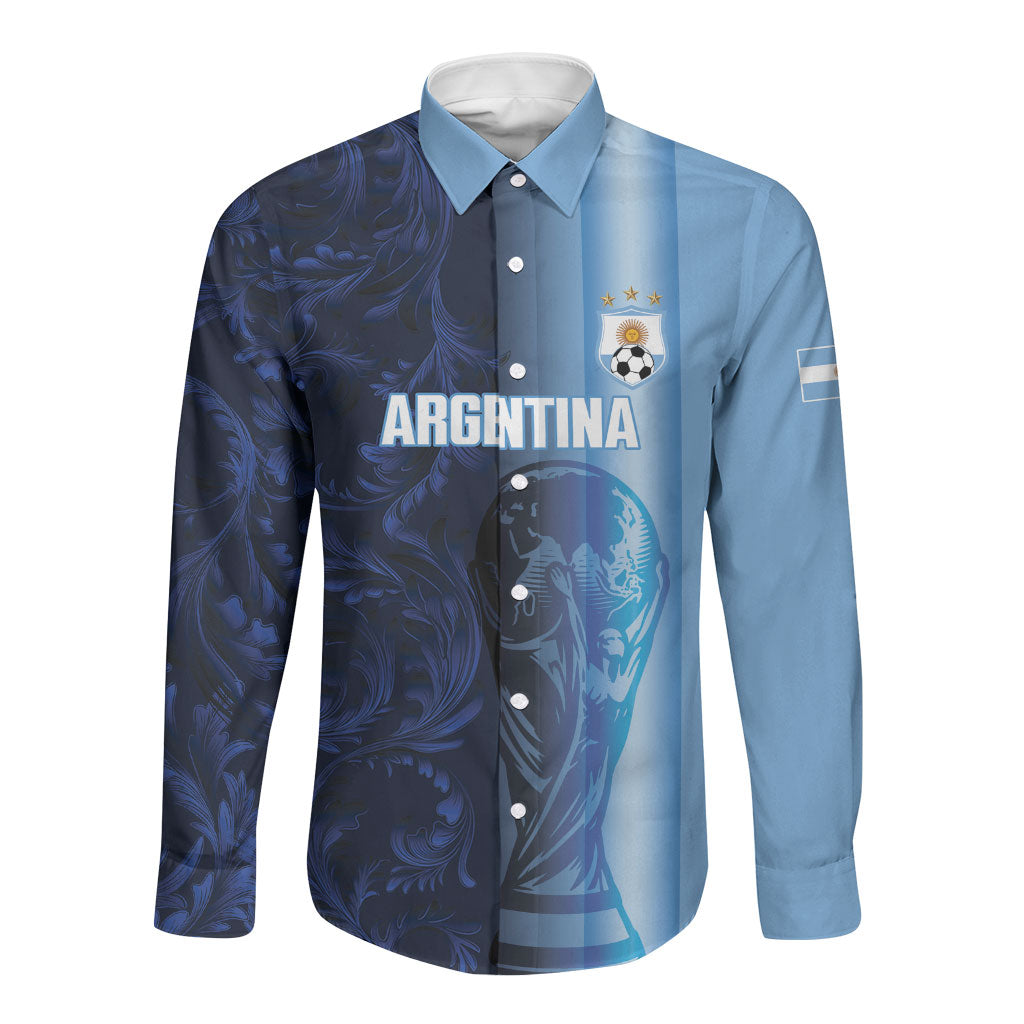Custom Argentina World Football 2026 Long Sleeve Button Shirt La Albiceleste 4th Champion Proud