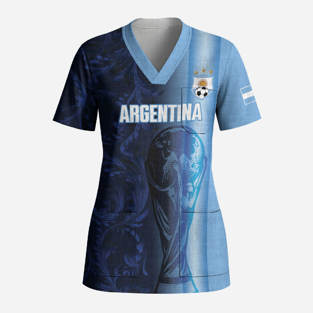 Custom Argentina World Football 2026 Scrub Top La Albiceleste 4th Champion Proud