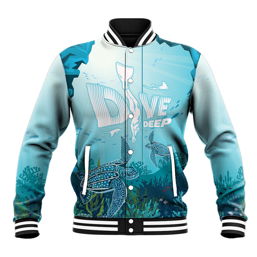 Personalized Dominica Freediving Baseball Jacket Leatherback Sea Turtle Ocean Style