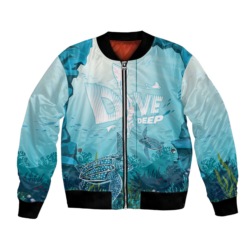 Personalized Dominica Freediving Bomber Jacket Leatherback Sea Turtle Ocean Style