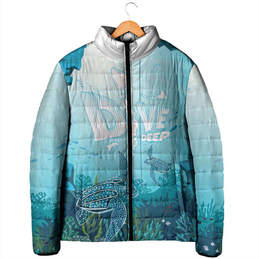 Personalized Dominica Freediving Padded Jacket Leatherback Sea Turtle Ocean Style