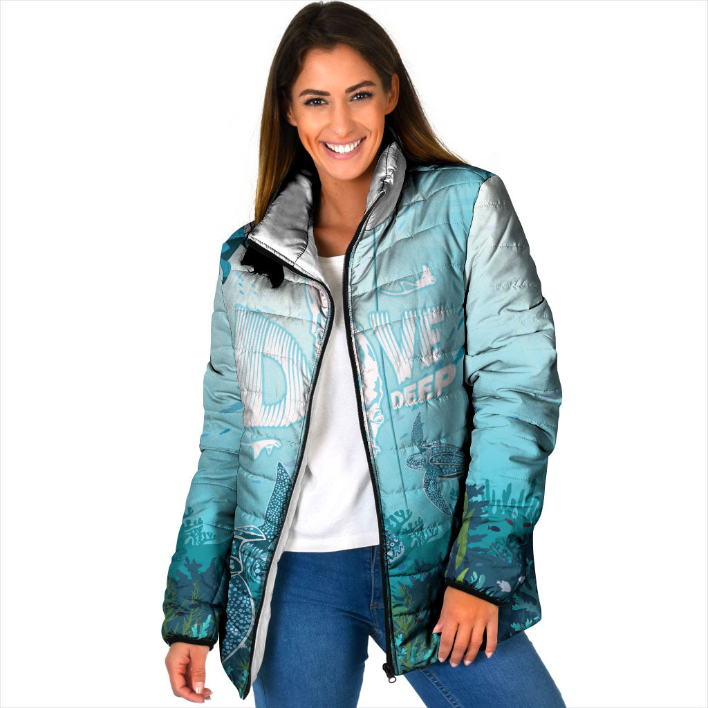 Personalized Dominica Freediving Padded Jacket Leatherback Sea Turtle Ocean Style