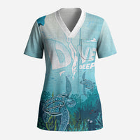 Personalized Dominica Freediving Scrub Top Leatherback Sea Turtle Ocean Style