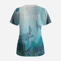 Personalized Dominica Freediving Scrub Top Leatherback Sea Turtle Ocean Style