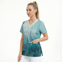Personalized Dominica Freediving Scrub Top Leatherback Sea Turtle Ocean Style