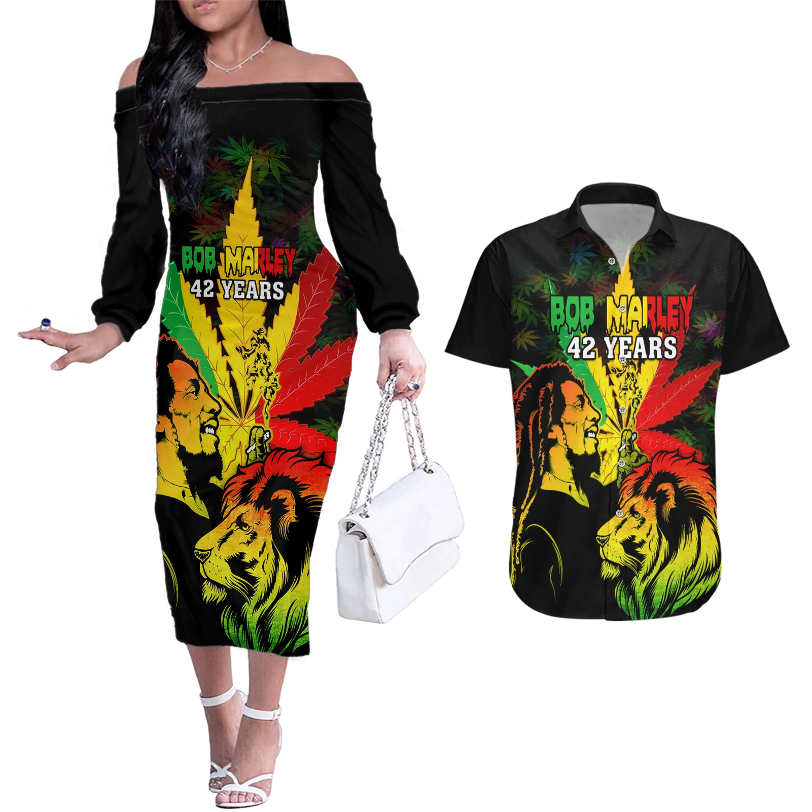 jamaica-bob-marley-couples-matching-off-the-shoulder-long-sleeve-dress-and-hawaiian-shirt-lion-with-cannabis-leaf-pattern