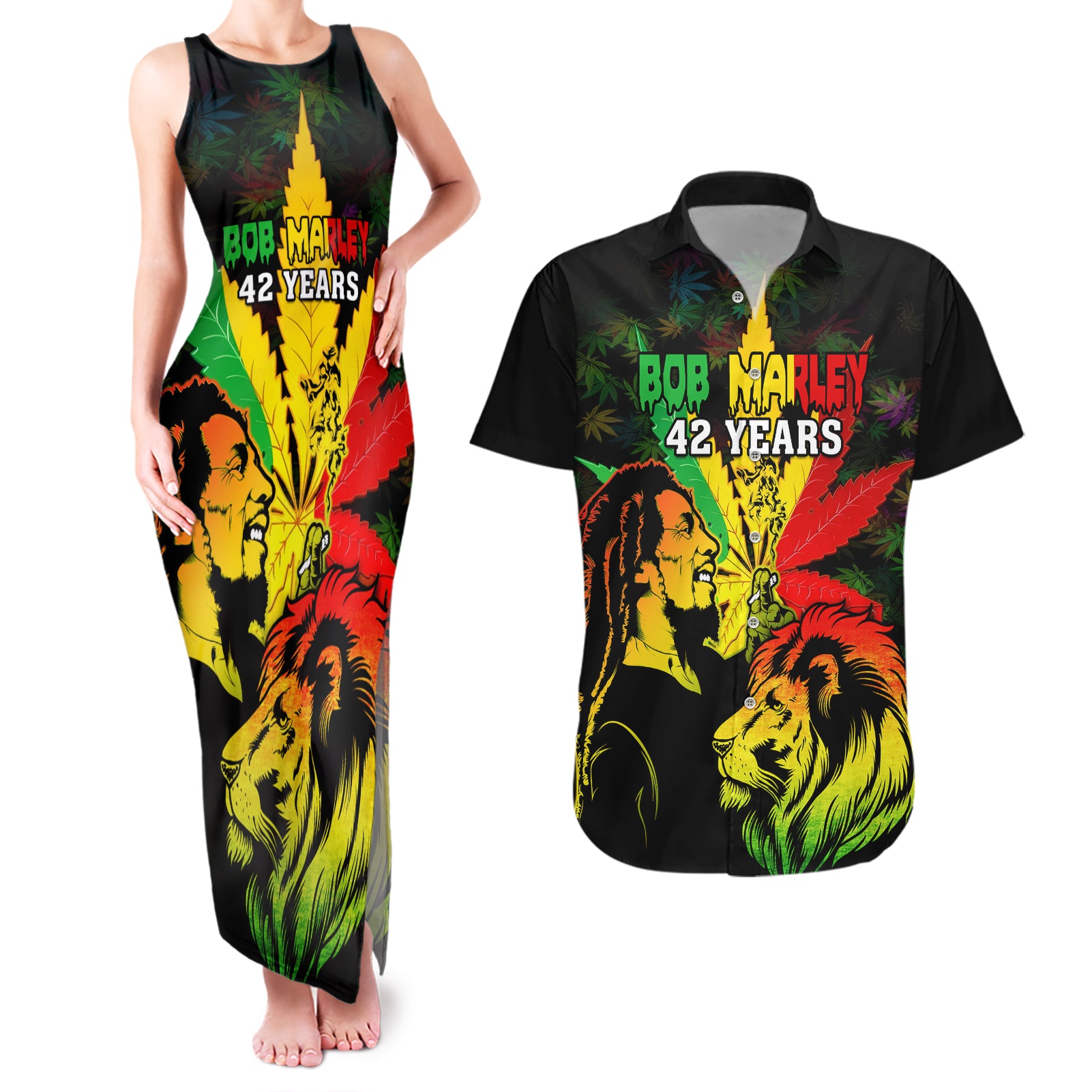 jamaica-bob-marley-couples-matching-tank-maxi-dress-and-hawaiian-shirt-lion-with-cannabis-leaf-pattern