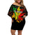 Jamaica Legend Bob Off Shoulder Short Dress Lion With Cannabis Leaf Pattern - Wonder Print Shop