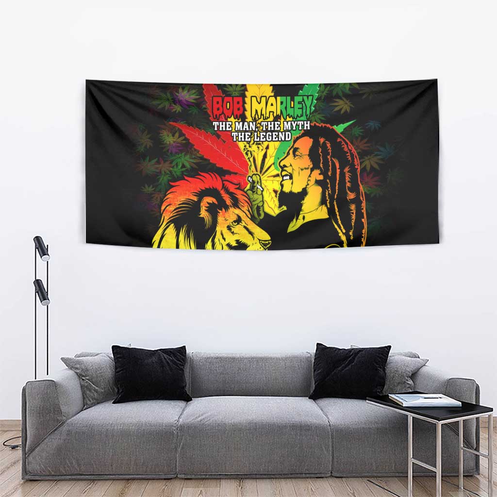 Jamaica Legend Bob Tapestry Lion With Cannabis Leaf Pattern - Wonder Print Shop