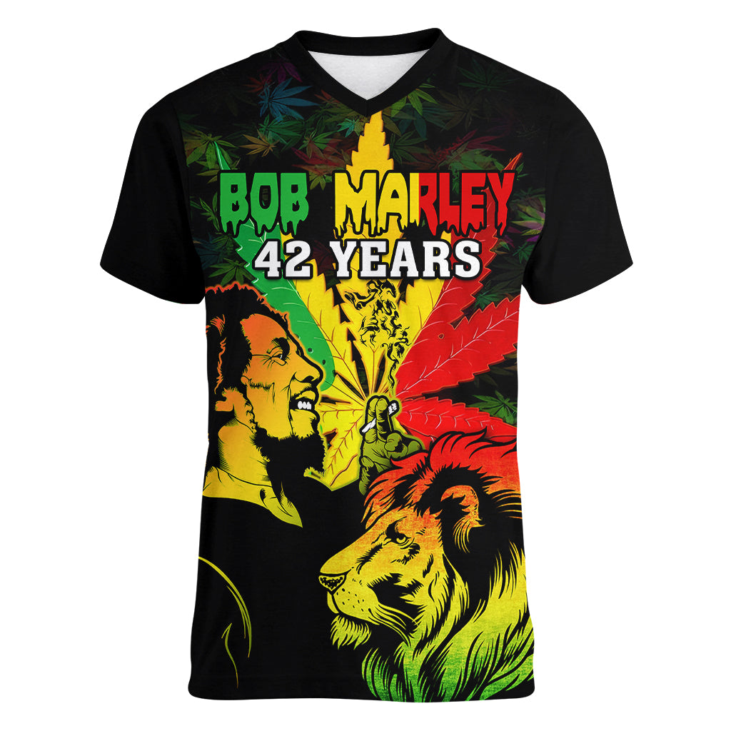 jamaica-bob-marley-women-v-neck-t-shirt-lion-with-cannabis-leaf-pattern