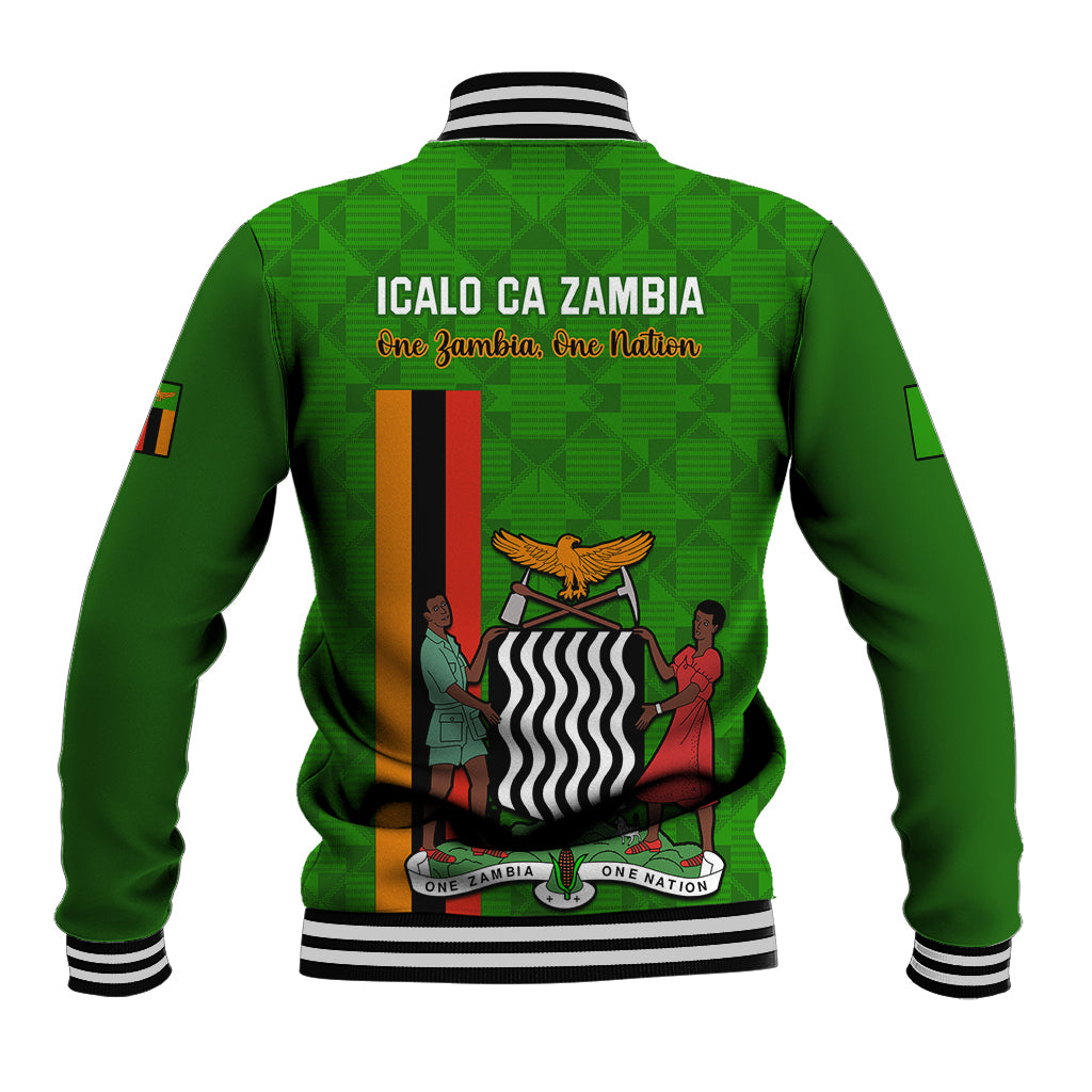 Green unisex baseball jacket with striped collar and large back Zambia eagle emblem artwork