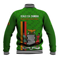 Green unisex baseball jacket with striped collar and large back Zambia eagle emblem artwork