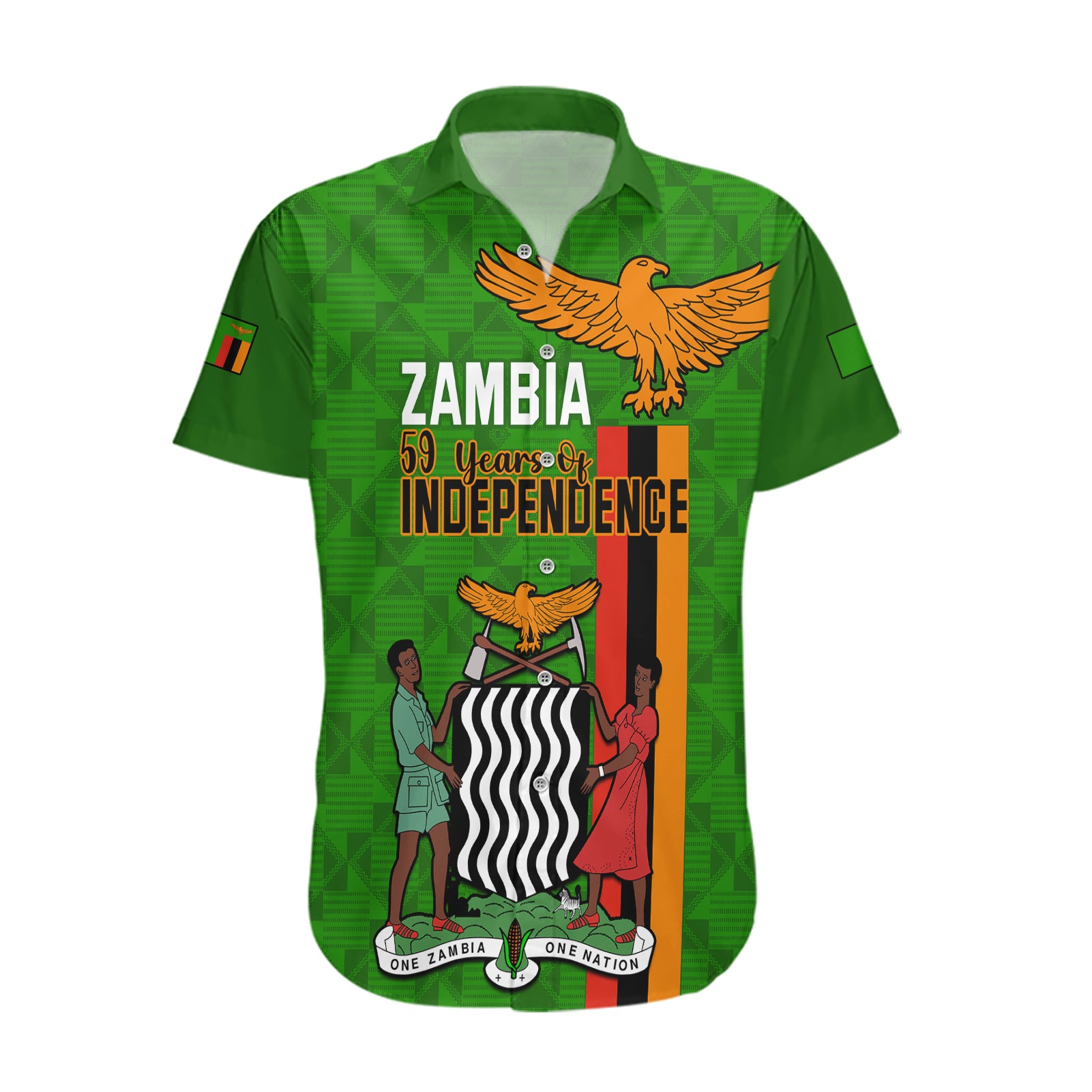 Zambia Independence Day Hawaiian Shirt Happy 59th Anniversary Kente Pattern - Wonder Print Shop