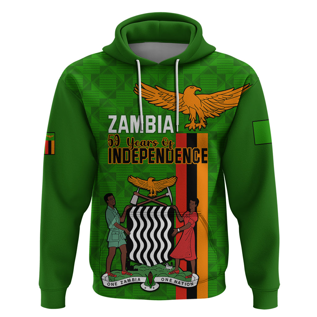 Zambia Independence Day Hoodie Happy 59th Anniversary Kente Pattern - Wonder Print Shop