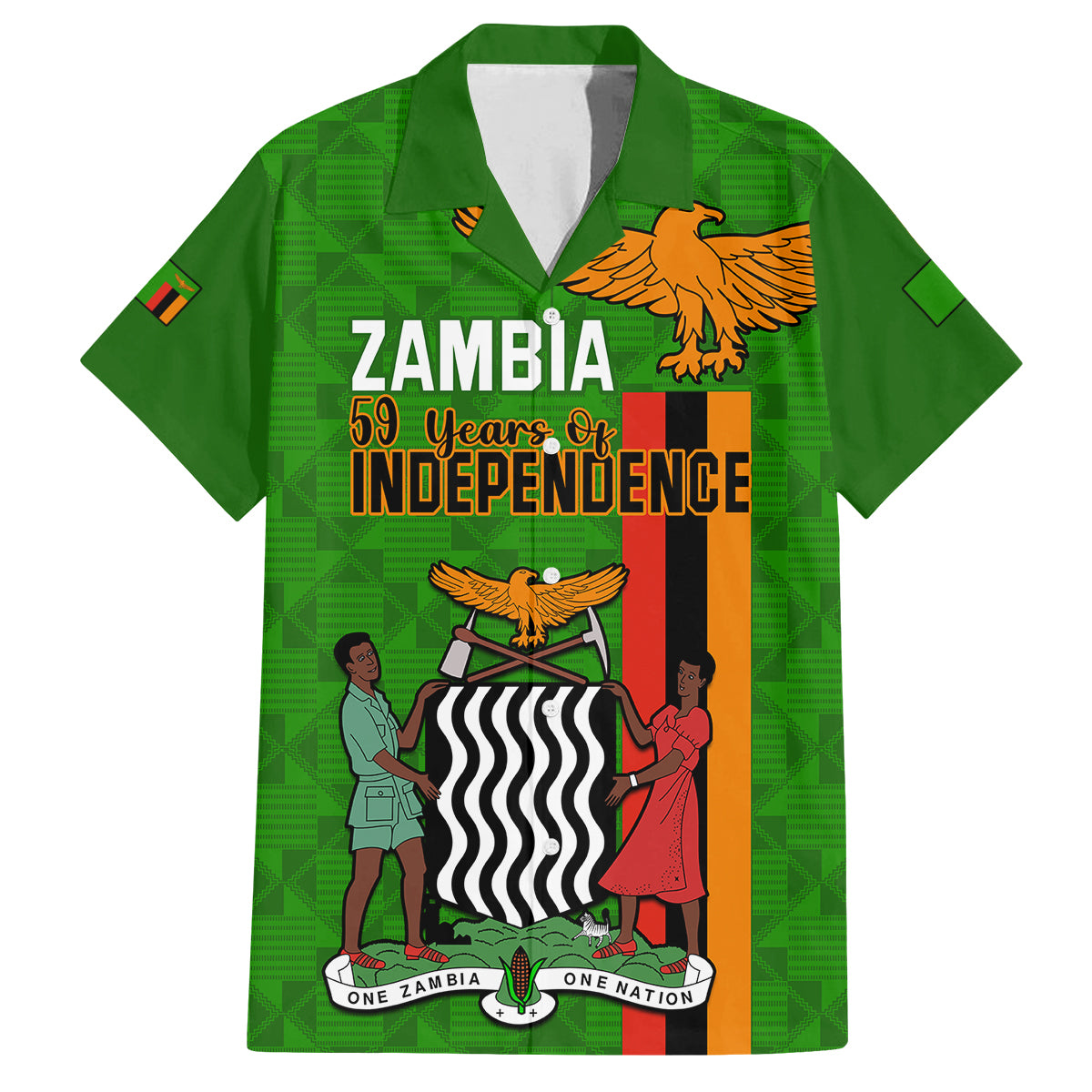 Zambia Independence Day Kid Hawaiian Shirt Happy 59th Anniversary Kente Pattern - Wonder Print Shop