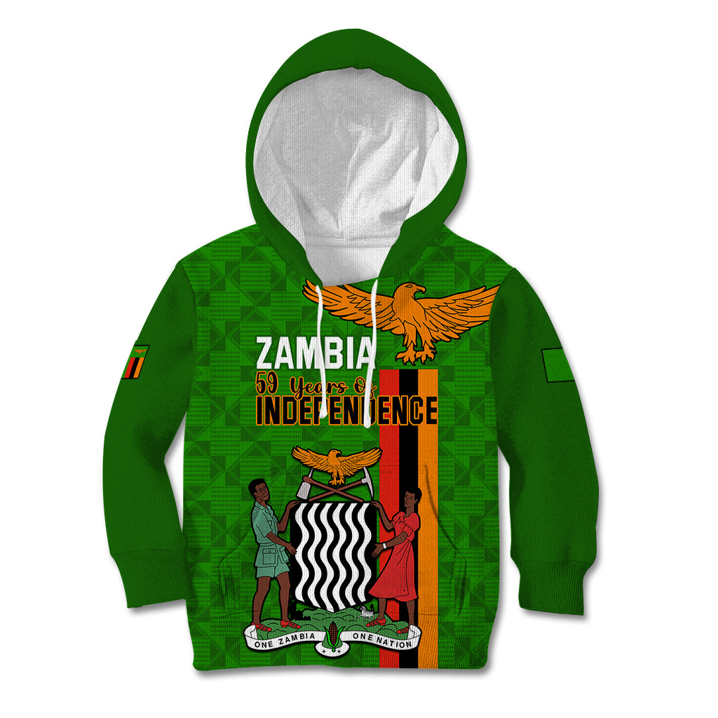 Zambia Independence Day Kid Hoodie Happy 59th Anniversary Kente Pattern - Wonder Print Shop