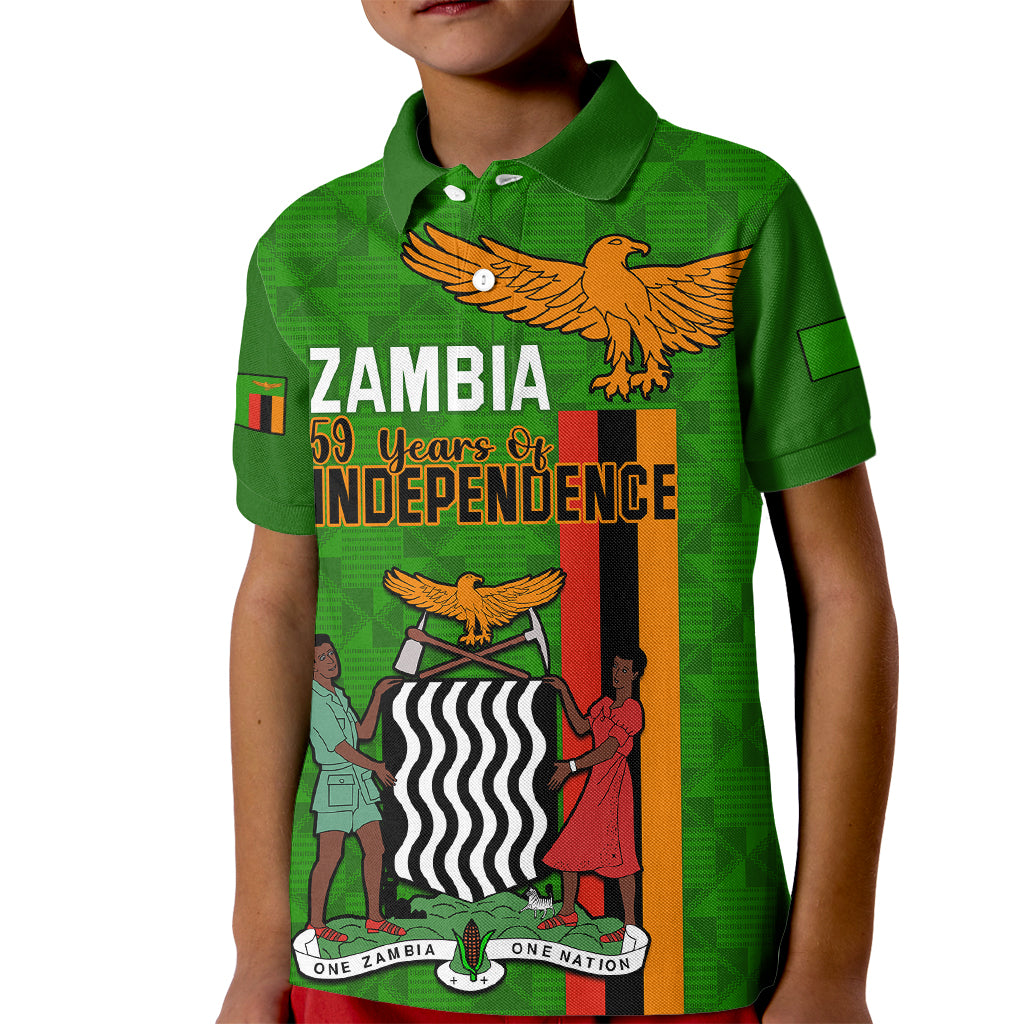 Zambia Independence Day Kid Polo Shirt Happy 59th Anniversary Kente Pattern - Wonder Print Shop