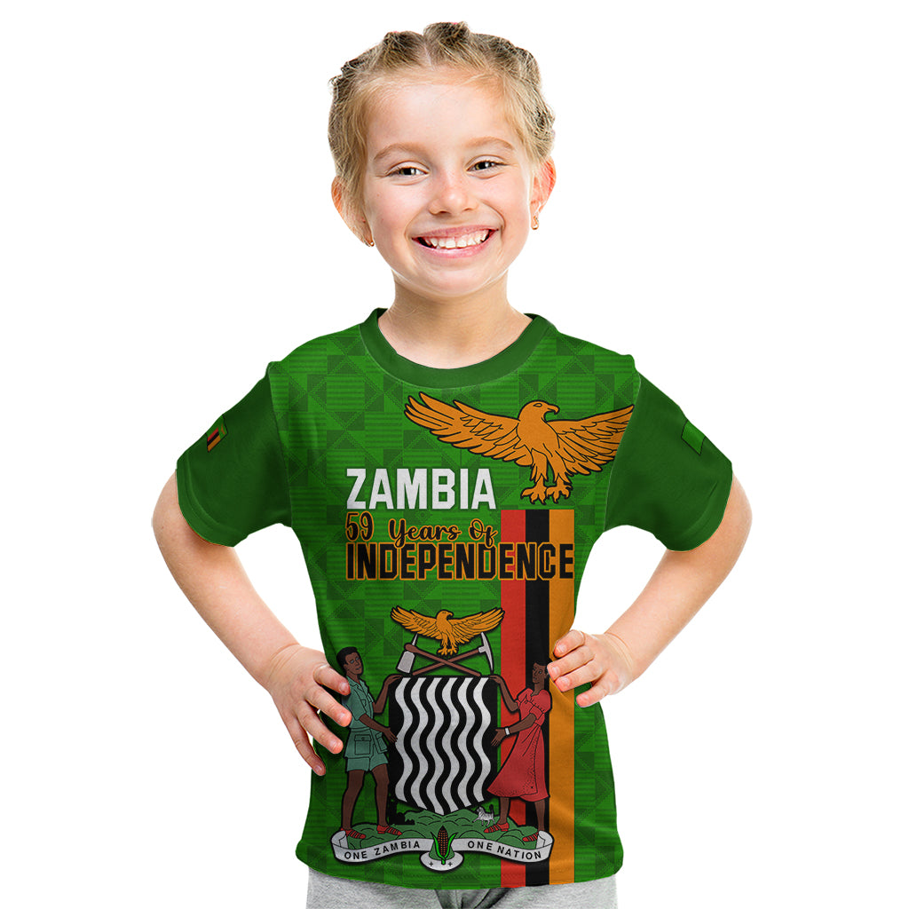 Zambia Independence Day Kid T Shirt Happy 59th Anniversary Kente Pattern - Wonder Print Shop