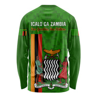 Green long-sleeve shirt with back text 'ICALO CA ZAMBIA' and eagle illustration