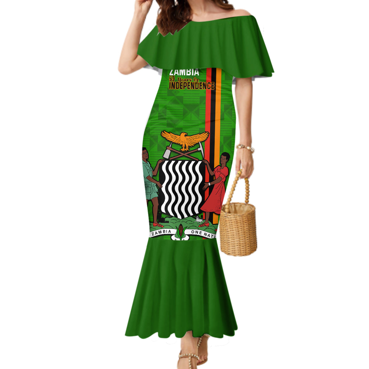 Zambia Independence Day Mermaid Dress Happy 59th Anniversary Kente Pattern - Wonder Print Shop