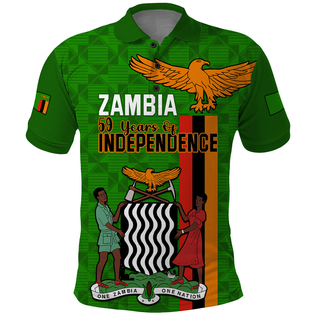 Zambia Independence Day Polo Shirt Happy 59th Anniversary Kente Pattern - Wonder Print Shop