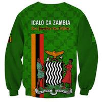 Green unisex sweatshirt with back print: Icalo ca Zambia text, eagle and flag panel