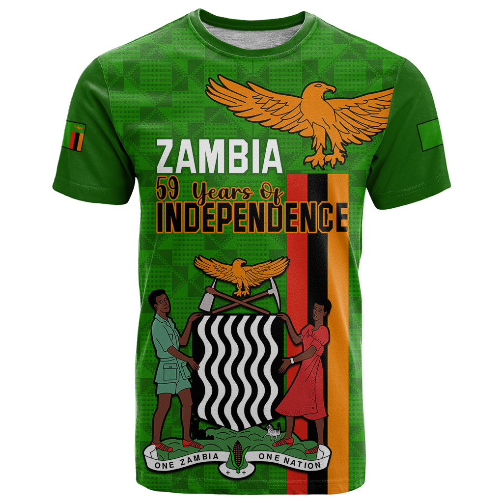 Zambia Independence Day T Shirt Happy 59th Anniversary Kente Pattern - Wonder Print Shop