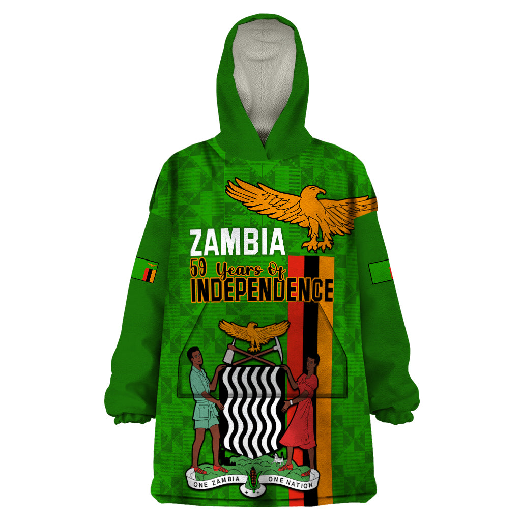 Zambia Independence Day Wearable Blanket Hoodie Happy 59th Anniversary Kente Pattern - Wonder Print Shop