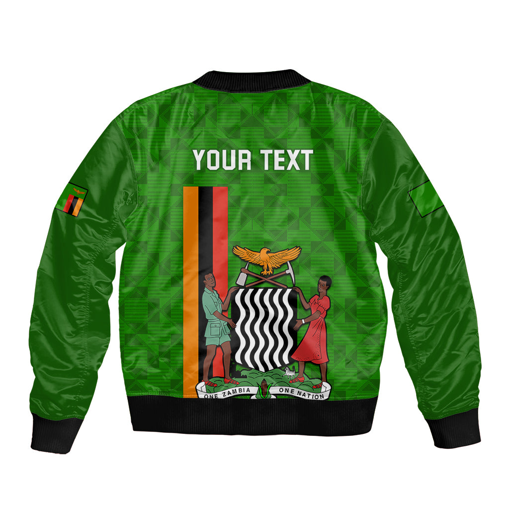 Green bomber jacket with back graphic, central shield and eagle, ribbed hem