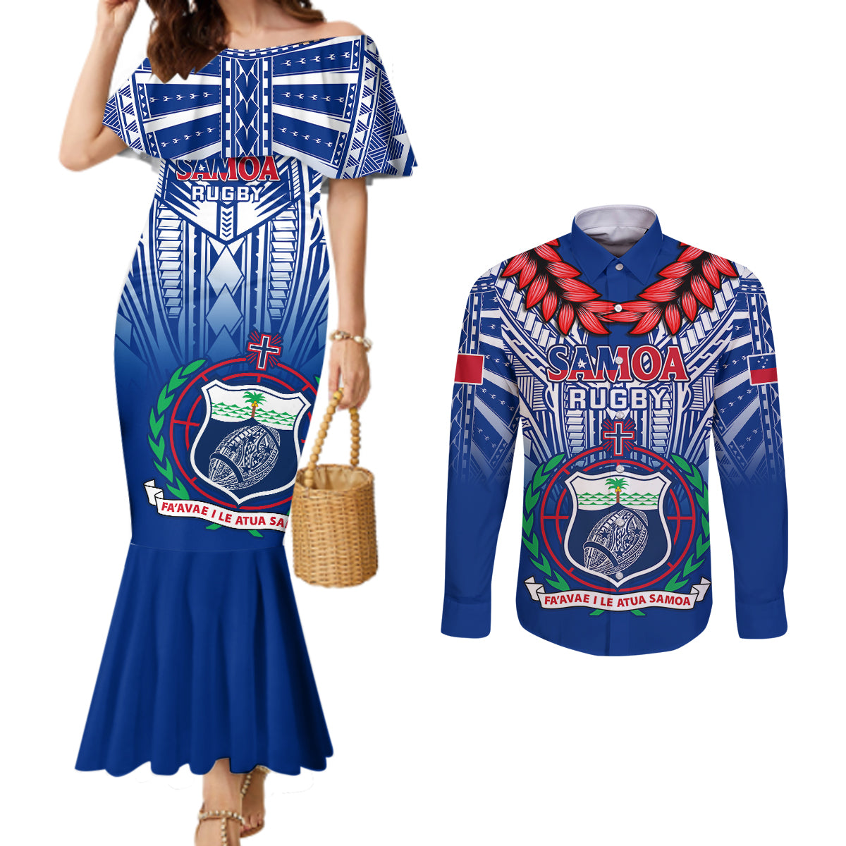 samoa-rugby-couples-matching-mermaid-dress-and-long-sleeve-button-shirts-2023-go-manu-samoa-with-ula-fala-style