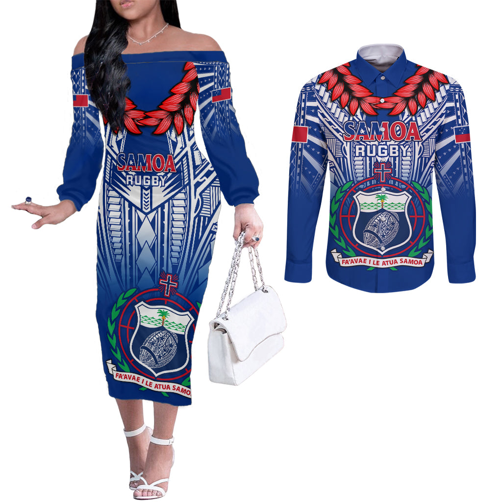 samoa-rugby-couples-matching-off-the-shoulder-long-sleeve-dress-and-long-sleeve-button-shirts-2023-go-manu-samoa-with-ula-fala-style