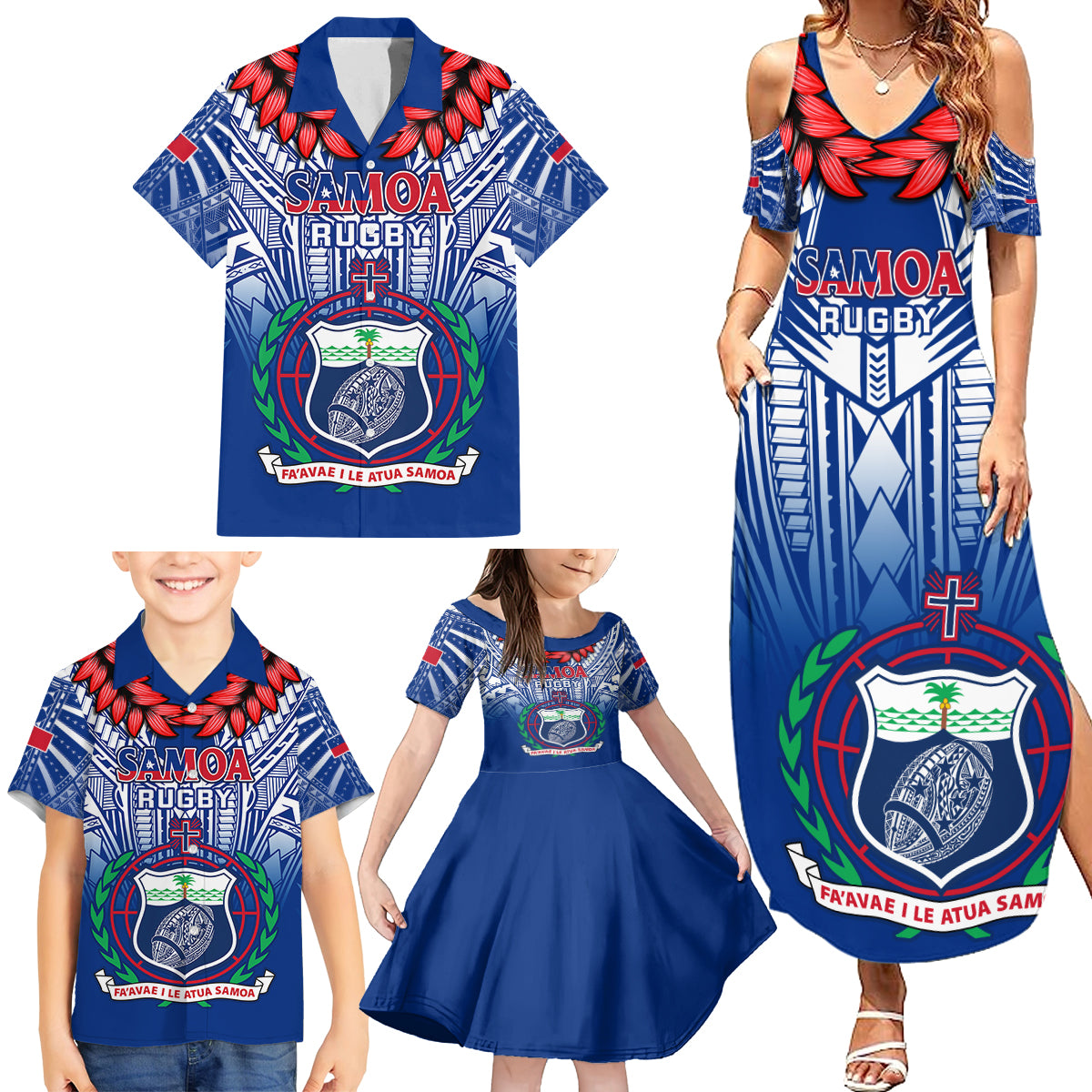 Samoa Rugby Family Matching Summer Maxi Dress and Hawaiian Shirt 2023 Go Manu Samoa With Ula Fala Style - Wonder Print Shop