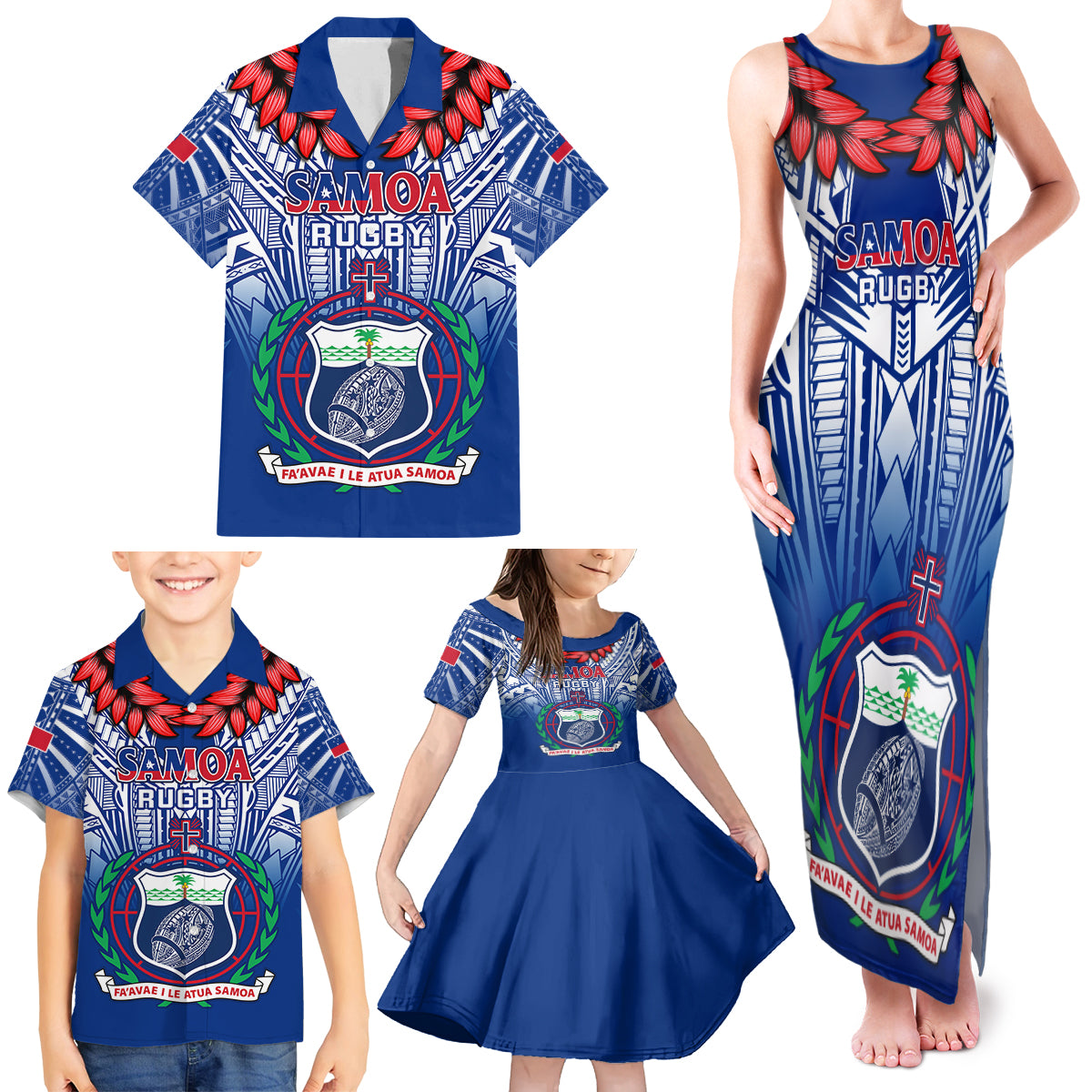 Samoa Rugby Family Matching Tank Maxi Dress and Hawaiian Shirt 2023 Go Manu Samoa With Ula Fala Style - Wonder Print Shop