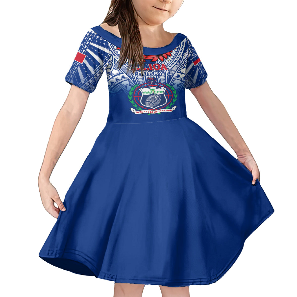 Samoa Rugby Kid Short Sleeve Dress 2023 Go Manu Samoa With Ula Fala Style - Wonder Print Shop