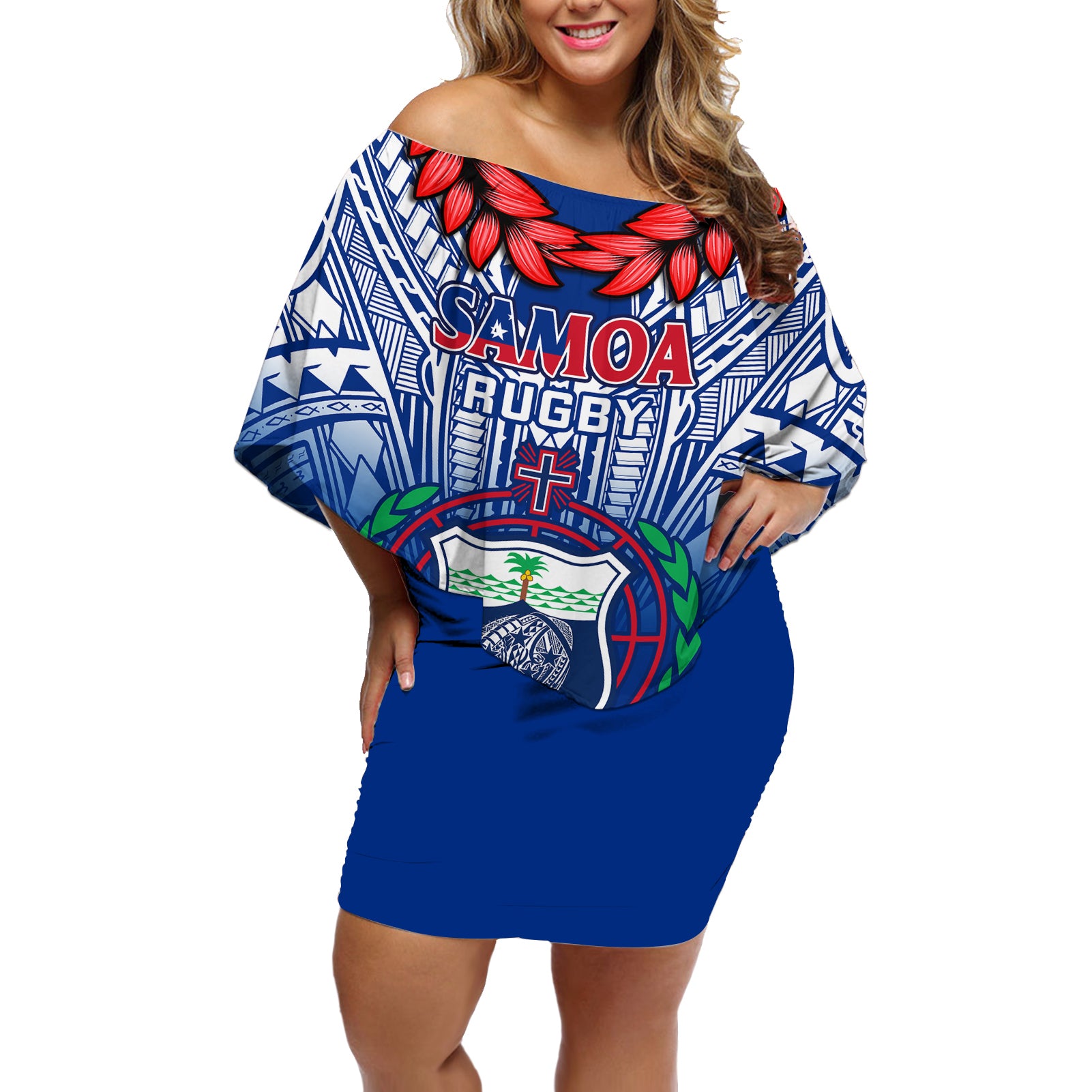 Custom Samoa Rugby Off Shoulder Short Dress 2023 Go Manu Samoa With Ula Fala Style - Wonder Print Shop