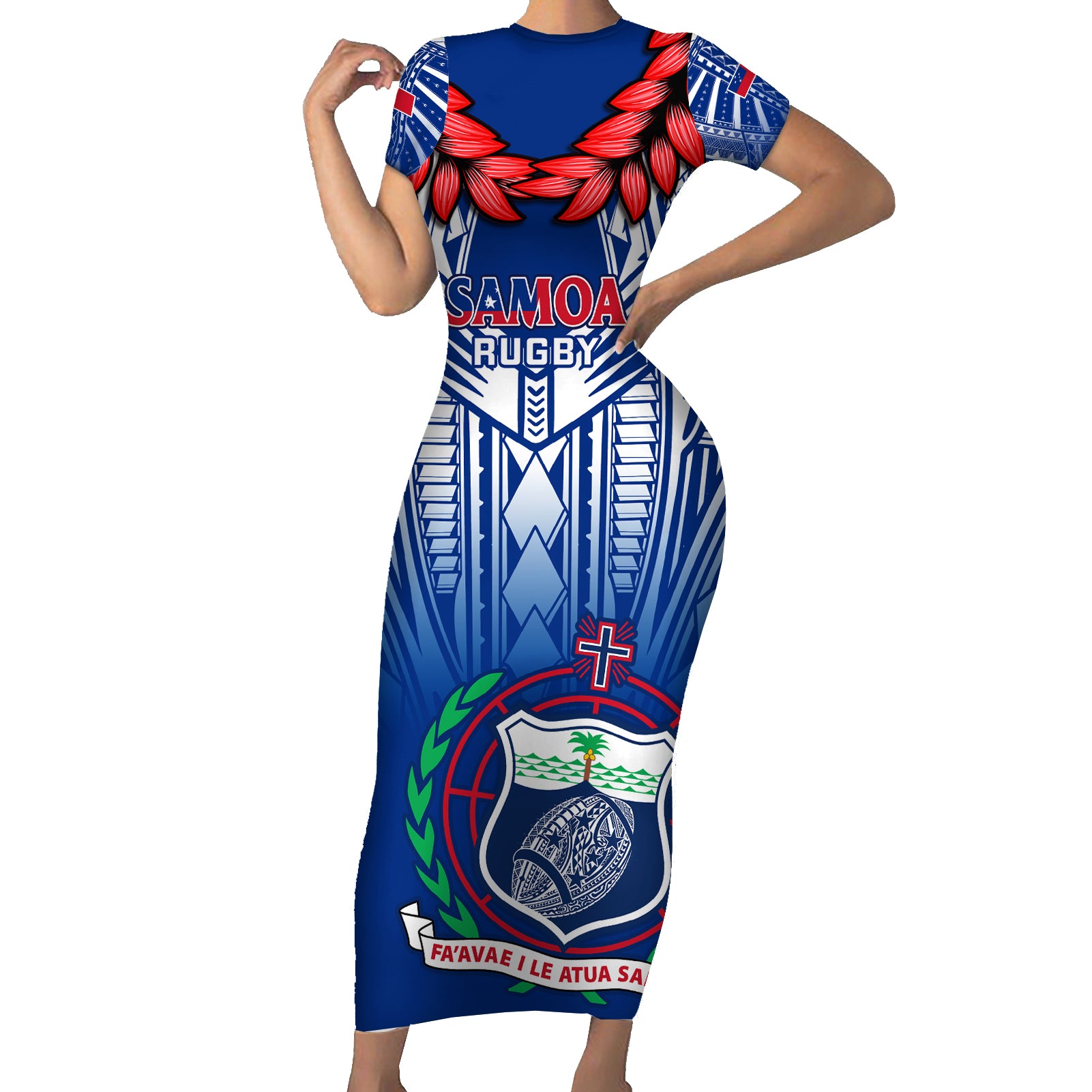 Custom Samoa Rugby Short Sleeve Bodycon Dress 2023 Go Manu Samoa With Ula Fala Style - Wonder Print Shop