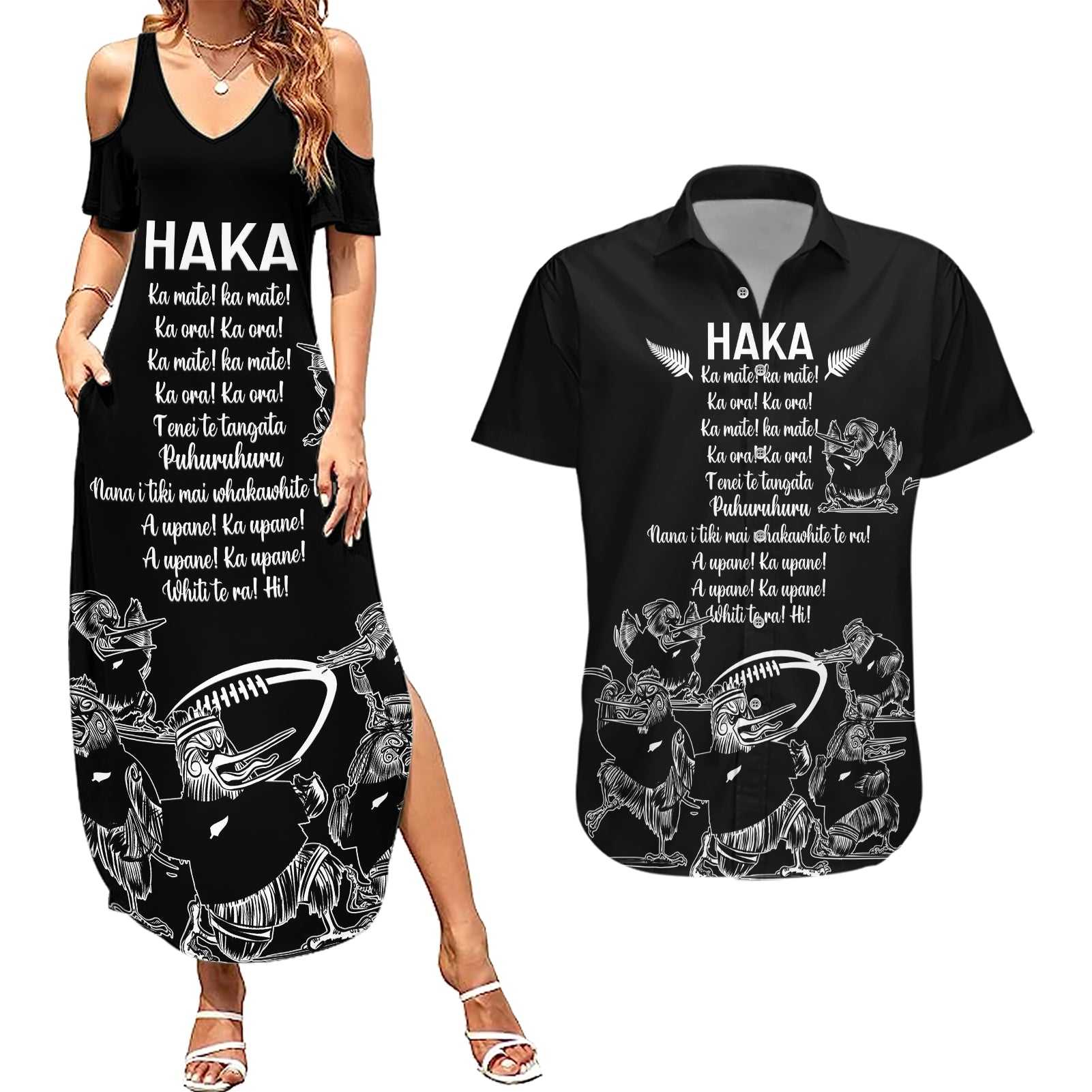 New Zealand Silver Fern Rugby Couples Matching Summer Maxi Dress and Hawaiian Shirt Haka Aotearoa Kiwi Dance - Wonder Print Shop