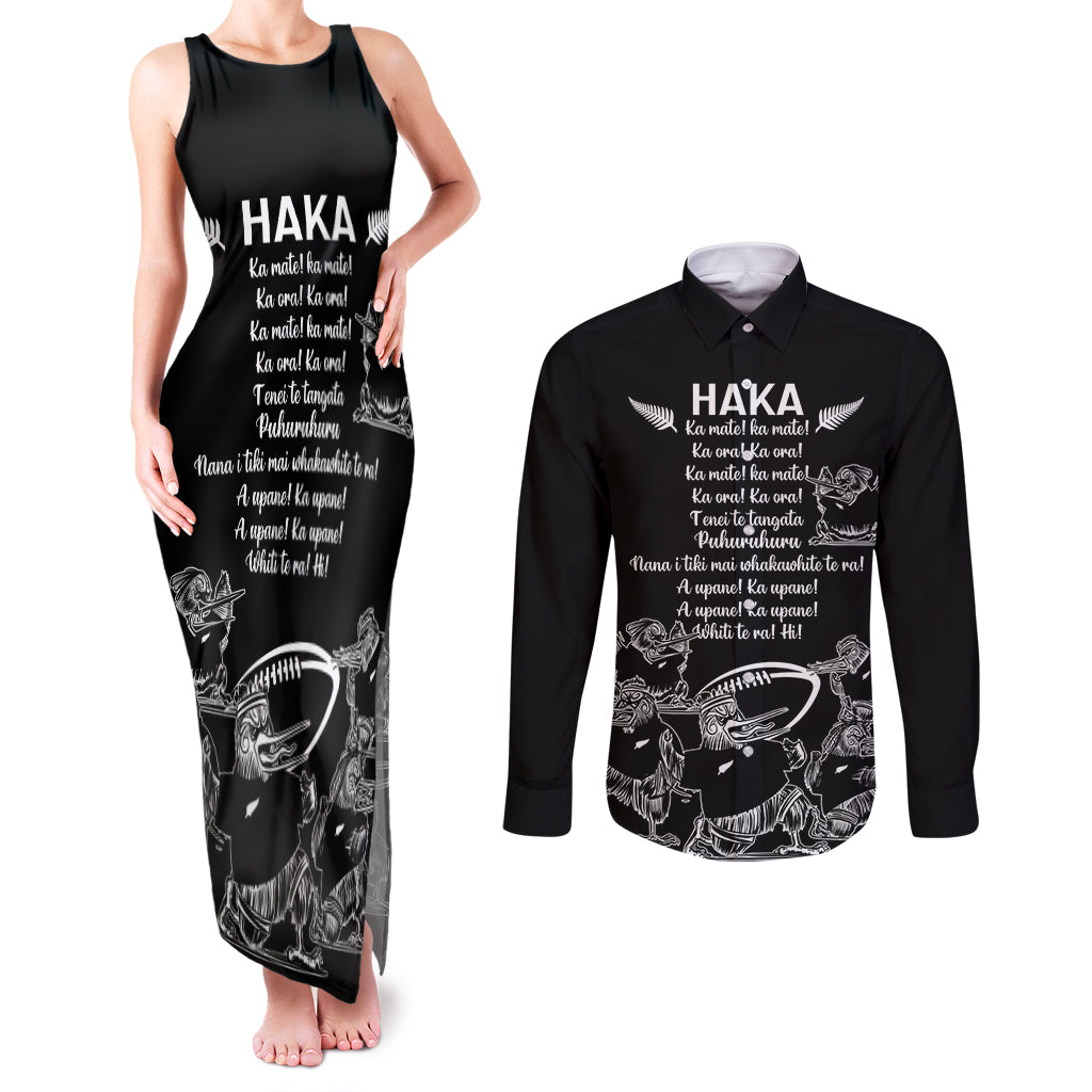 New Zealand Silver Fern Rugby Couples Matching Tank Maxi Dress and Long Sleeve Button Shirt Haka Aotearoa Kiwi Dance - Wonder Print Shop