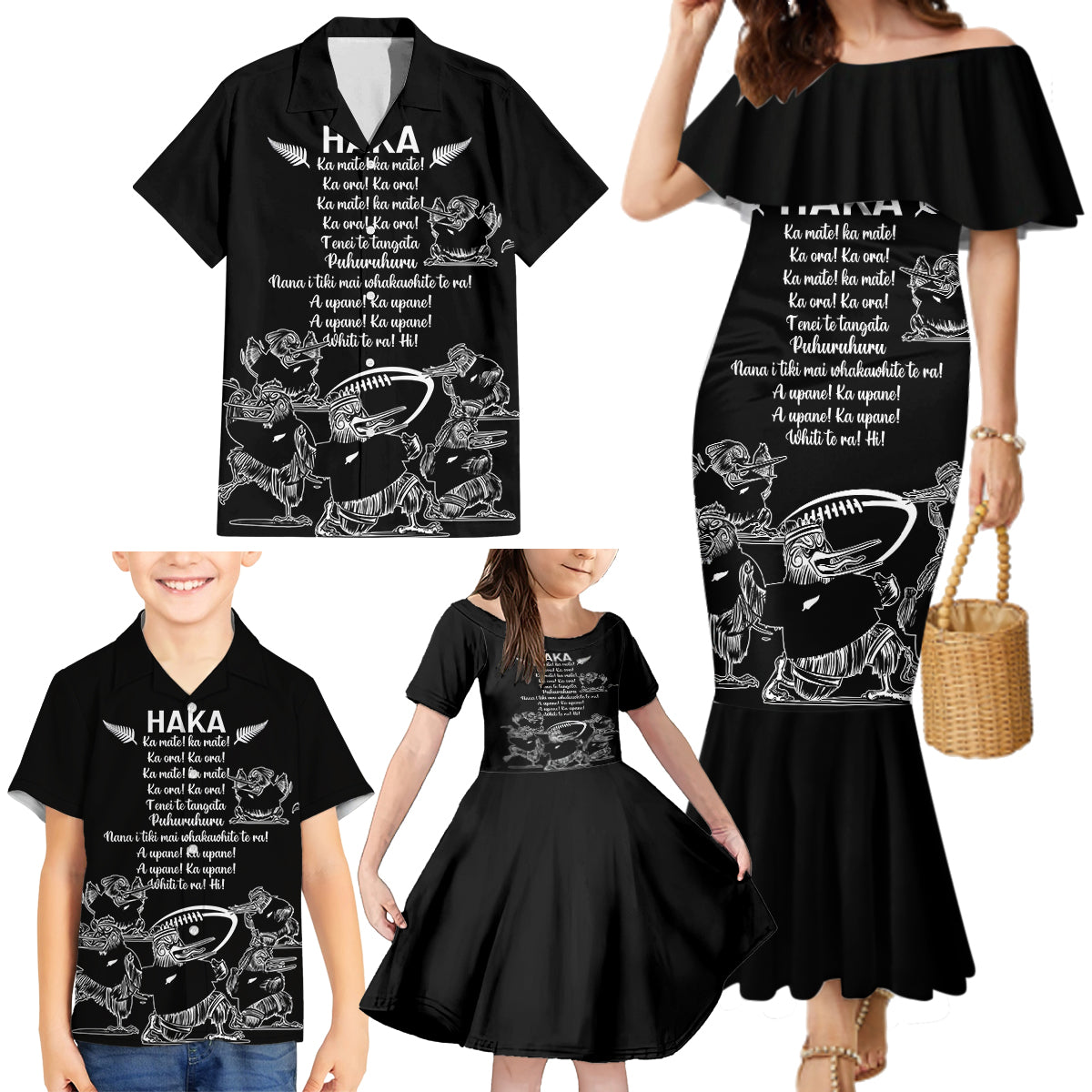 New Zealand Silver Fern Rugby Family Matching Mermaid Dress and Hawaiian Shirt Haka Aotearoa Kiwi Dance - Wonder Print Shop