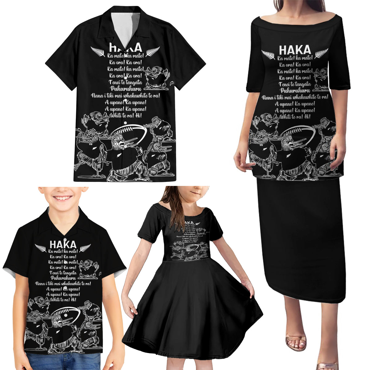 New Zealand Silver Fern Rugby Family Matching Puletasi Dress and Hawaiian Shirt Haka Aotearoa Kiwi Dance - Wonder Print Shop