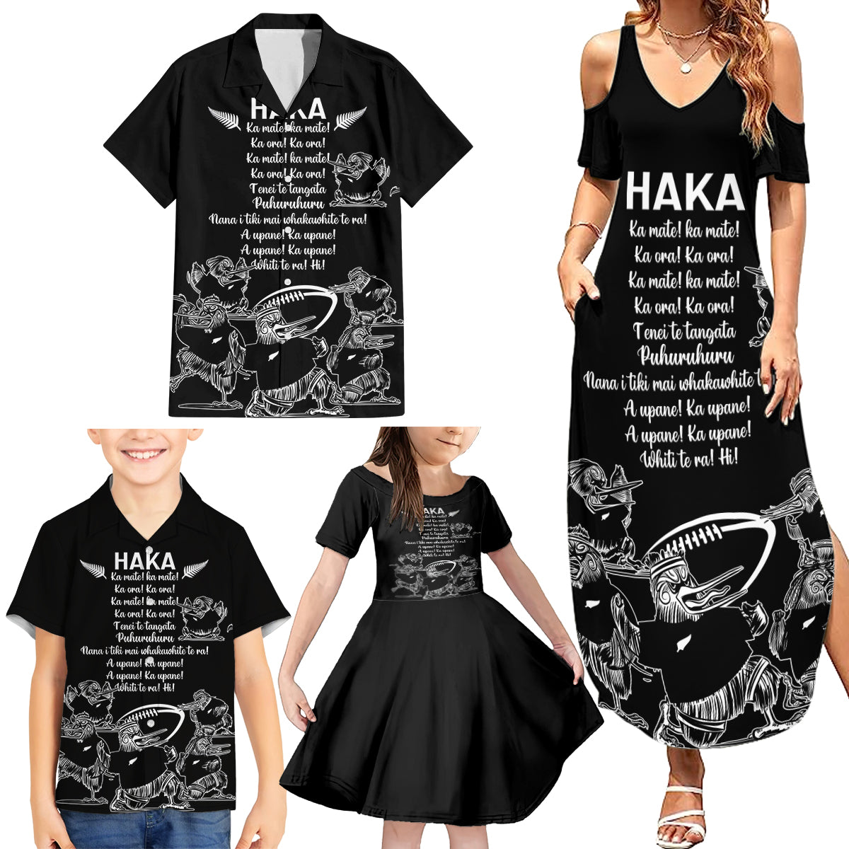 New Zealand Silver Fern Rugby Family Matching Summer Maxi Dress and Hawaiian Shirt Haka Aotearoa Kiwi Dance - Wonder Print Shop