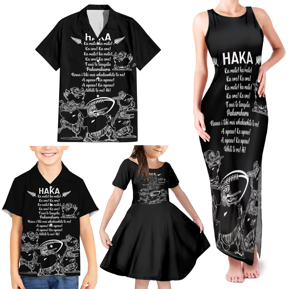 New Zealand Silver Fern Rugby Family Matching Tank Maxi Dress and Hawaiian Shirt Haka Aotearoa Kiwi Dance - Wonder Print Shop