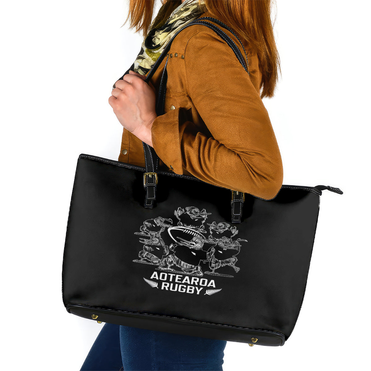 New Zealand Silver Fern Rugby Leather Tote Bag Haka Aotearoa Kiwi Dance - Wonder Print Shop