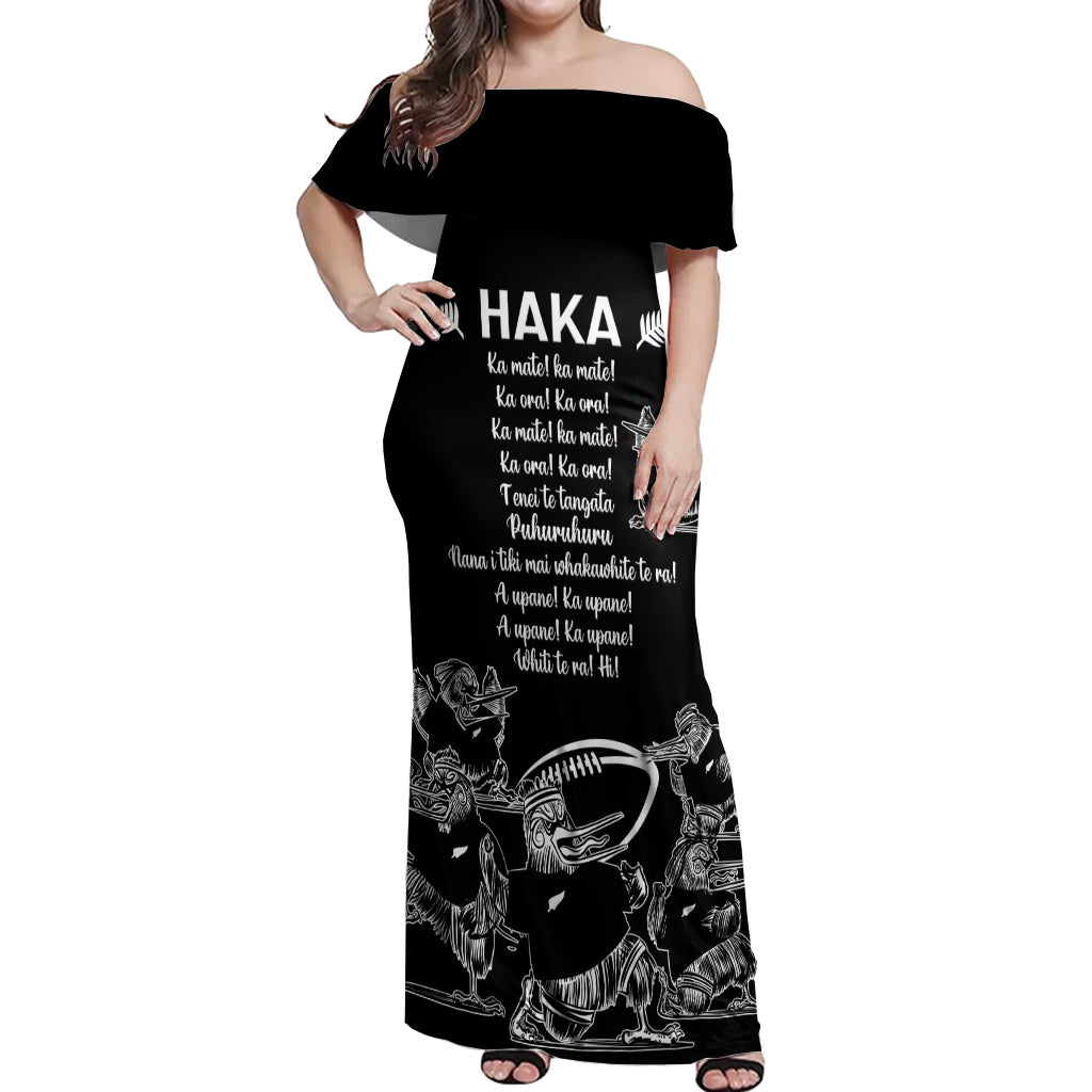 New Zealand Silver Fern Rugby Off Shoulder Maxi Dress Haka Aotearoa Kiwi Dance - Wonder Print Shop