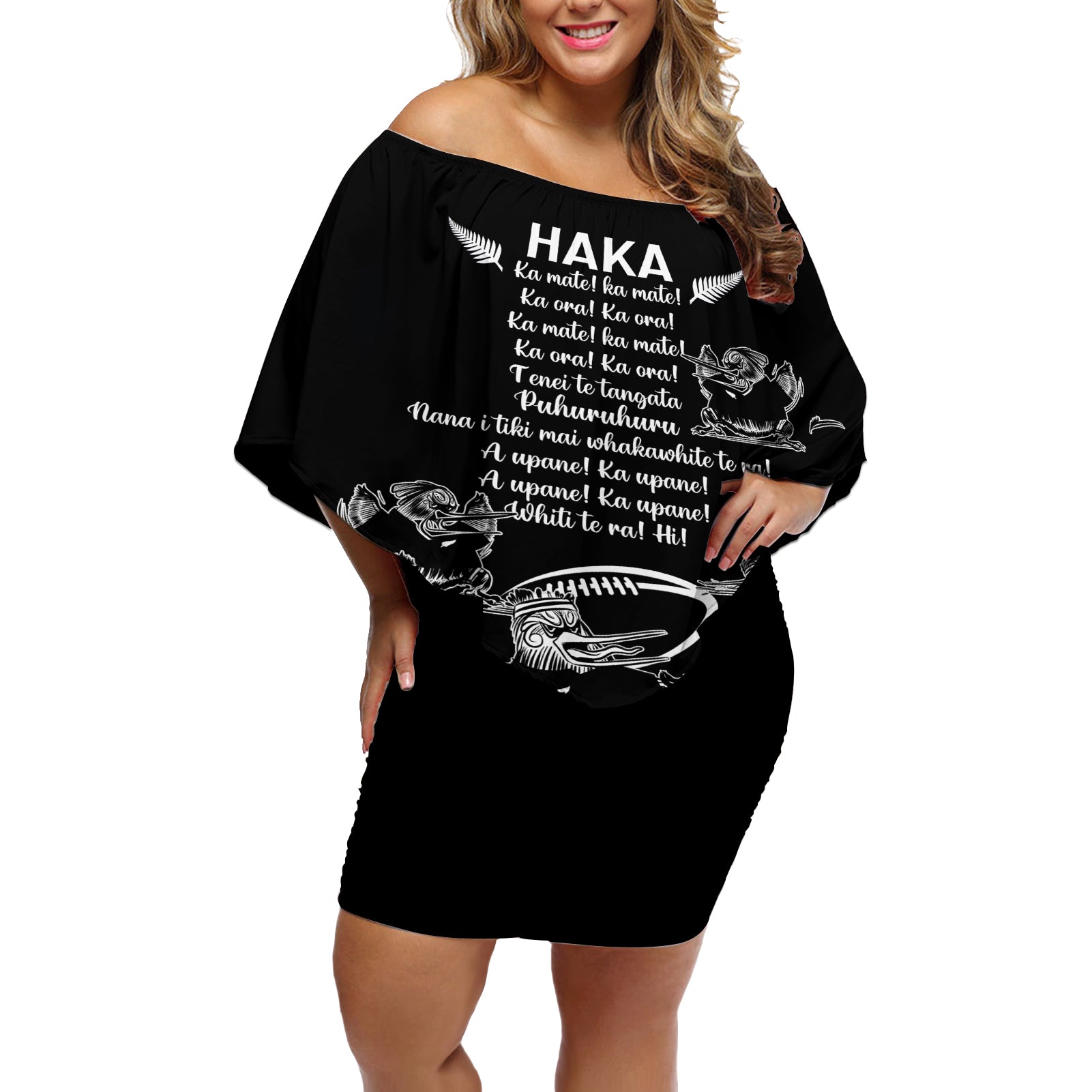 New Zealand Silver Fern Rugby Off Shoulder Short Dress Haka Aotearoa Kiwi Dance - Wonder Print Shop