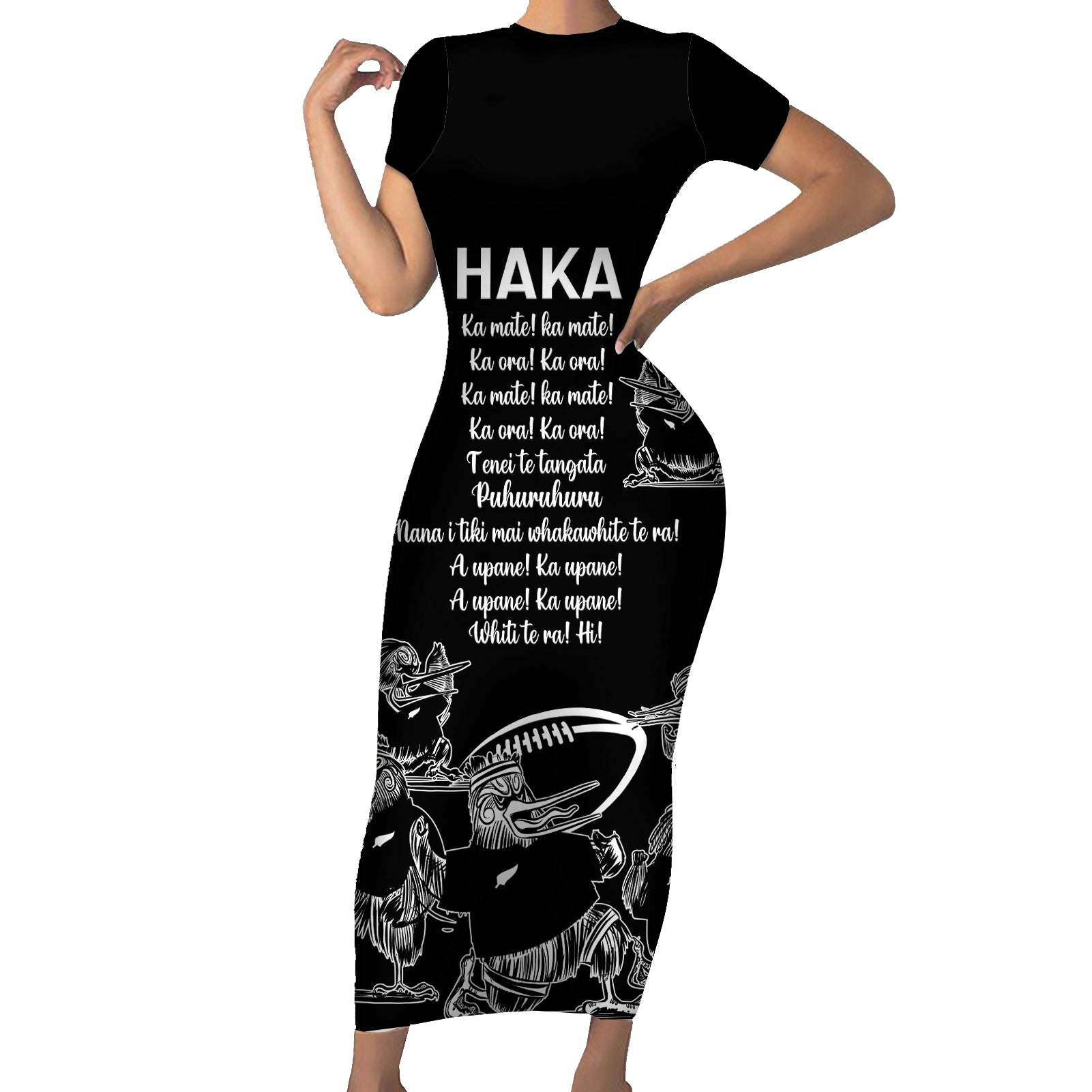 New Zealand Silver Fern Rugby Short Sleeve Bodycon Dress Haka Aotearoa Kiwi Dance - Wonder Print Shop