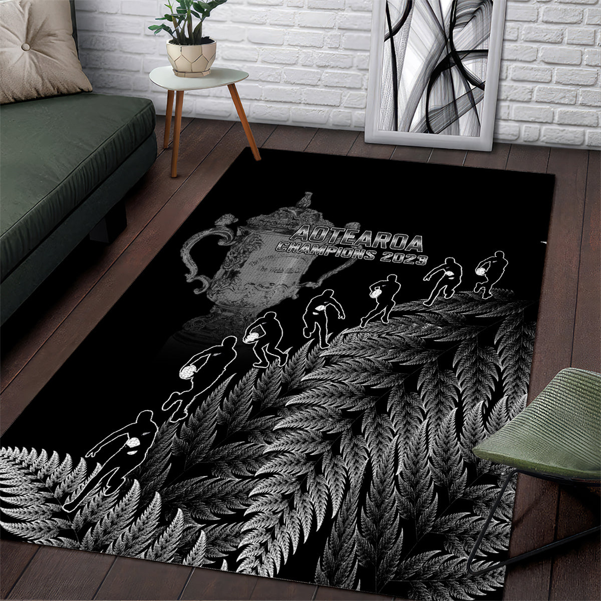 Custom New Zealand Silver Fern Rugby Area Rug All Black Go Champions 2023 With Trophy Proud - Wonder Print Shop