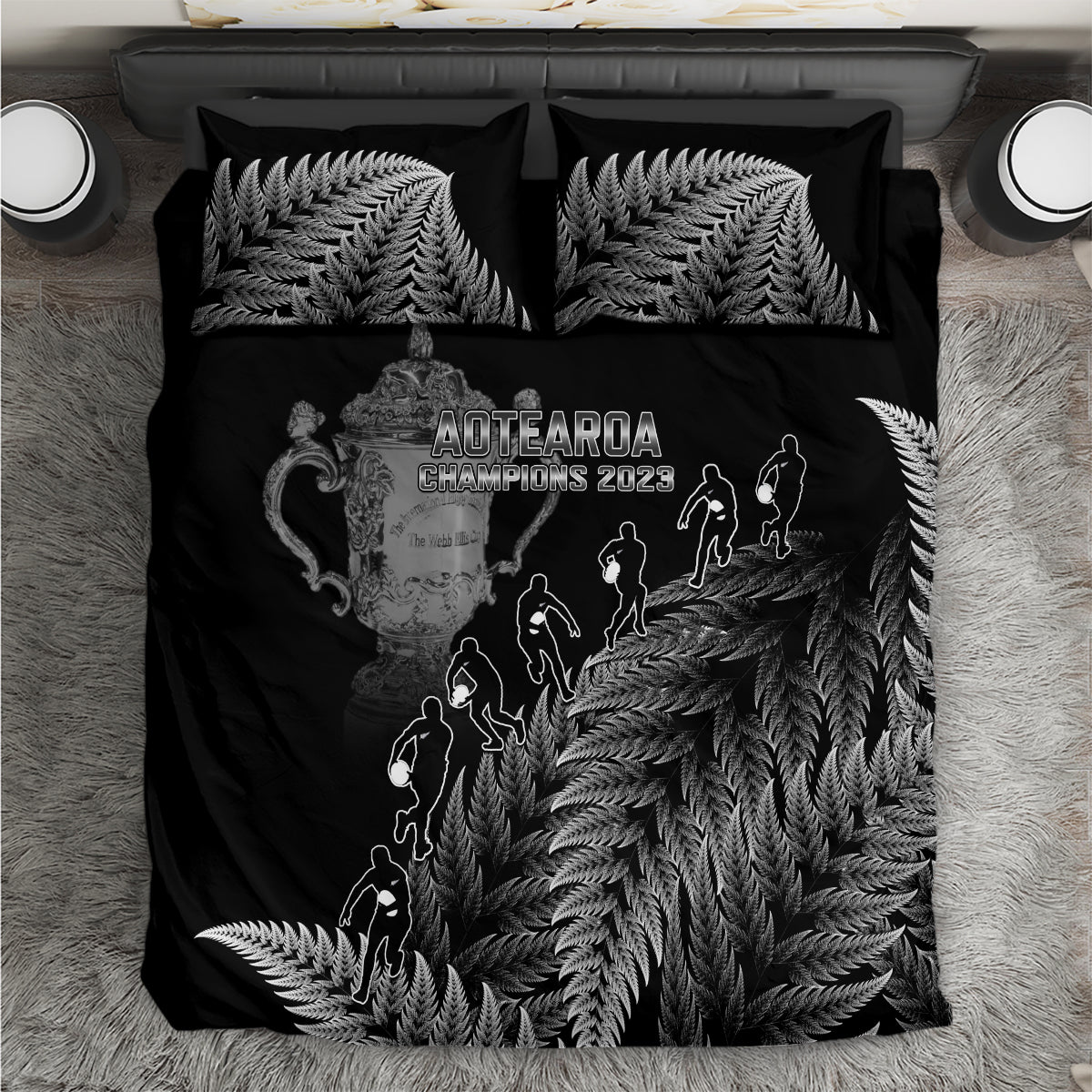 Custom New Zealand Silver Fern Rugby Bedding Set All Black Go Champions 2023 With Trophy Proud - Wonder Print Shop